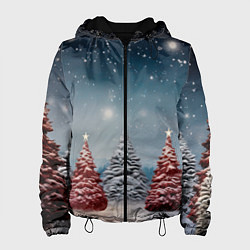 Куртка с капюшоном женская Волшебство зимней природы иней на деревьях, цвет: 3D-черный