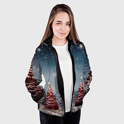 Куртка с капюшоном женская Волшебство зимней природы иней на деревьях, цвет: 3D-черный — фото 2