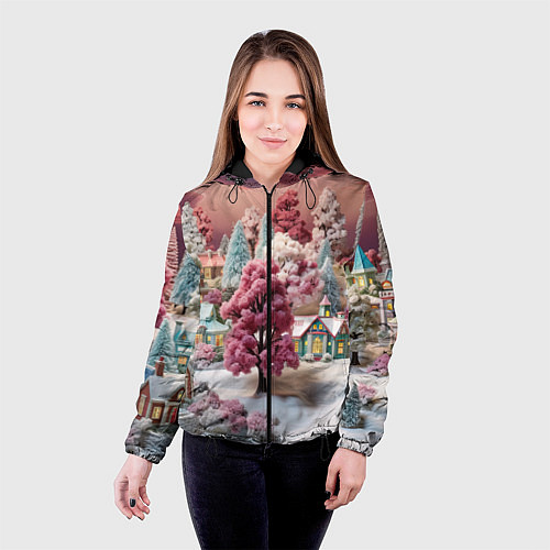 Женская куртка Зимний закат новый год / 3D-Черный – фото 4