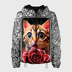 Куртка с капюшоном женская Кот в телефоне, цвет: 3D-черный