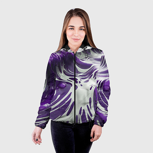 Женская куртка Бело-фиолетовая краска / 3D-Черный – фото 4