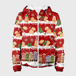 Куртка с капюшоном женская Капибара на отдыхе в городе, цвет: 3D-белый