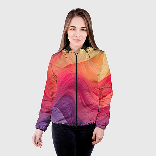 Женская куртка Желтый красный фиолетовый градиент / 3D-Черный – фото 4