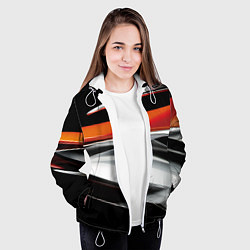 Куртка с капюшоном женская Оранжевая и металлическая абстракция, цвет: 3D-белый — фото 2