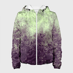 Куртка с капюшоном женская Абстракция - фиолетовые пятна на зеленом фоне, цвет: 3D-белый