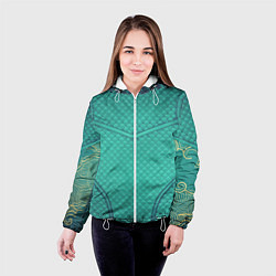 Куртка с капюшоном женская Бирюза и золотые облака, цвет: 3D-белый — фото 2