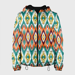 Куртка с капюшоном женская Орнамент икат - имитация аткласной ткани, цвет: 3D-черный