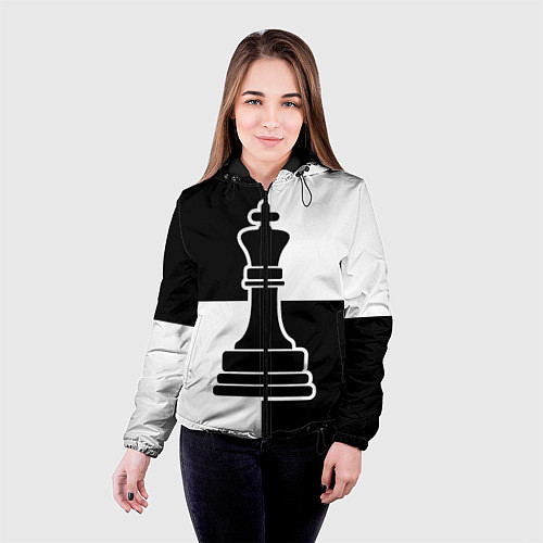 Женская куртка Шахматы - ферзь / 3D-Черный – фото 4