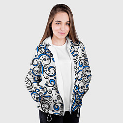 Куртка с капюшоном женская Синие кружевные узоры, цвет: 3D-белый — фото 2