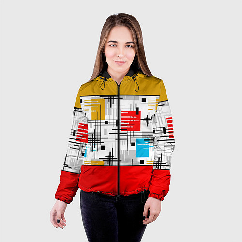 Женская куртка Узор красного горчичного цвета / 3D-Черный – фото 4