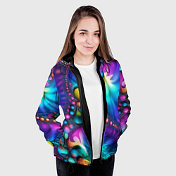 Куртка с капюшоном женская Розово синий фрактал, цвет: 3D-черный — фото 2