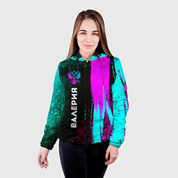 Куртка с капюшоном женская Валерия и неоновый герб России по-вертикали, цвет: 3D-черный — фото 2