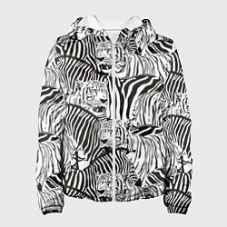 Куртка с капюшоном женская Зебры и тигры, цвет: 3D-белый