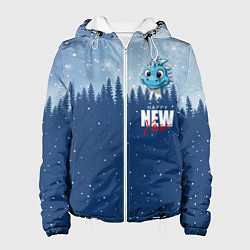 Куртка с капюшоном женская Дракон в зимнем лесу, цвет: 3D-белый