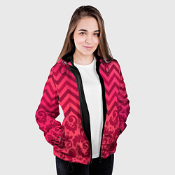 Куртка с капюшоном женская Зигзаги и листья в стиле рококо, цвет: 3D-черный — фото 2