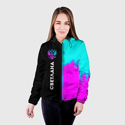 Куртка с капюшоном женская Светлана и неоновый герб России по-вертикали, цвет: 3D-черный — фото 2