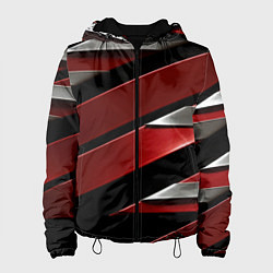 Куртка с капюшоном женская Красная металическая абстракция, цвет: 3D-черный
