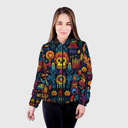 Куртка с капюшоном женская Паттерн в мексиканском фолк-стиле, цвет: 3D-черный — фото 2