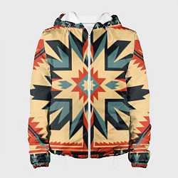 Куртка с капюшоном женская Орнамент в стиле американских индейцев, цвет: 3D-белый