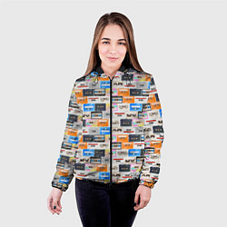 Куртка с капюшоном женская Ретро магнитофонные кассеты, цвет: 3D-черный — фото 2