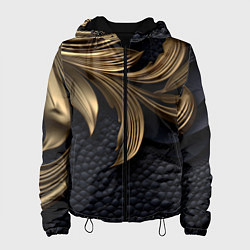Куртка с капюшоном женская Золотые узоры в виде листьев, цвет: 3D-черный
