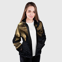 Куртка с капюшоном женская Золотые узоры в виде листьев, цвет: 3D-черный — фото 2