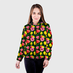 Куртка с капюшоном женская Colorful tulips, цвет: 3D-черный — фото 2