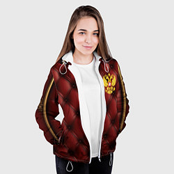 Куртка с капюшоном женская Золотой герб России на красном кожаном фоне, цвет: 3D-белый — фото 2
