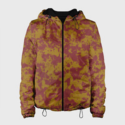 Куртка с капюшоном женская Бордово-горчичные пятна, цвет: 3D-черный