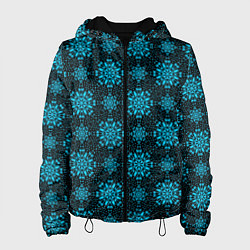 Куртка с капюшоном женская Паттерн тёмно-бирюзовый абстрактные цветы, цвет: 3D-черный