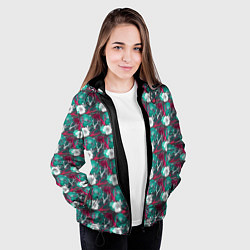 Куртка с капюшоном женская Черепа с цветочным орнаментом, цвет: 3D-черный — фото 2