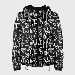 Куртка с капюшоном женская Черно белые каракули паттерном, цвет: 3D-черный