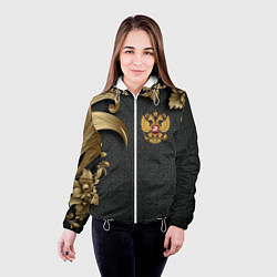 Куртка с капюшоном женская Золотой герб России и объемные узоры, цвет: 3D-белый — фото 2