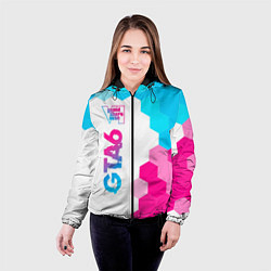 Куртка с капюшоном женская GTA6 neon gradient style по-вертикали, цвет: 3D-черный — фото 2