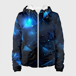 Куртка с капюшоном женская Синяя геометрическая абстракция, цвет: 3D-белый