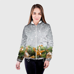 Куртка с капюшоном женская Новогодняя ель, цвет: 3D-белый — фото 2