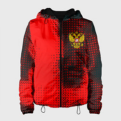 Куртка с капюшоном женская Россия герб спорт краски, цвет: 3D-черный