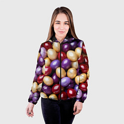 Куртка с капюшоном женская Красные и фиолетовые пасхальные яйца, цвет: 3D-черный — фото 2