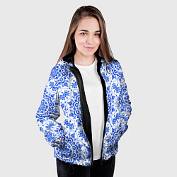 Куртка с капюшоном женская Славянский узор в стилистике гжель, цвет: 3D-черный — фото 2