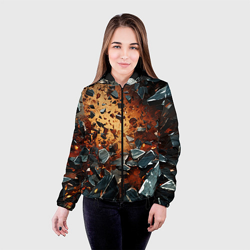 Женская куртка Летящие камни и взрыв / 3D-Черный – фото 4