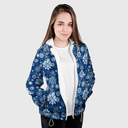 Куртка с капюшоном женская Snowflakes on a blue background, цвет: 3D-белый — фото 2