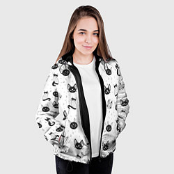 Куртка с капюшоном женская Черно-белые магические котики - паттерн, цвет: 3D-черный — фото 2