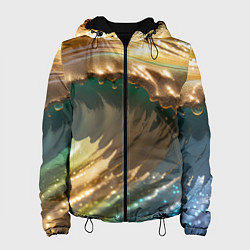 Куртка с капюшоном женская Перламутровые блестящие волны радужных цветов, цвет: 3D-черный