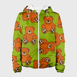 Куртка с капюшоном женская Плюшевые мишки на зеленом фоне, цвет: 3D-белый