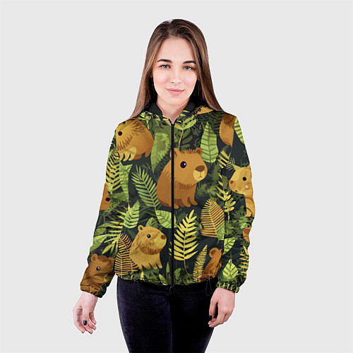 Женская куртка Капибары - лесной маскировочный камуфляж / 3D-Черный – фото 4