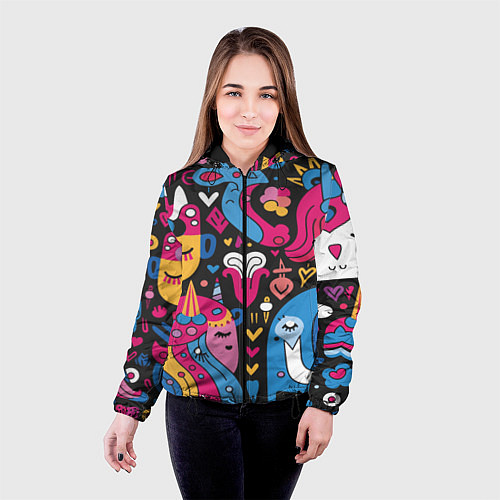 Женская куртка Абстрактные единороги / 3D-Черный – фото 4