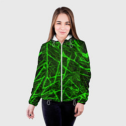 Куртка с капюшоном женская Зелёная паутина на чёрном фоне, цвет: 3D-белый — фото 2