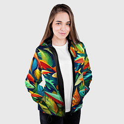 Куртка с капюшоном женская Стая пестрых рыбок паттерн, цвет: 3D-черный — фото 2