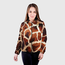 Куртка с капюшоном женская Пятнистый мех жирафа, цвет: 3D-черный — фото 2