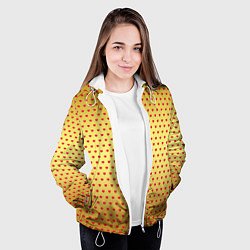 Куртка с капюшоном женская Красные сердечки на золотом фоне, цвет: 3D-белый — фото 2